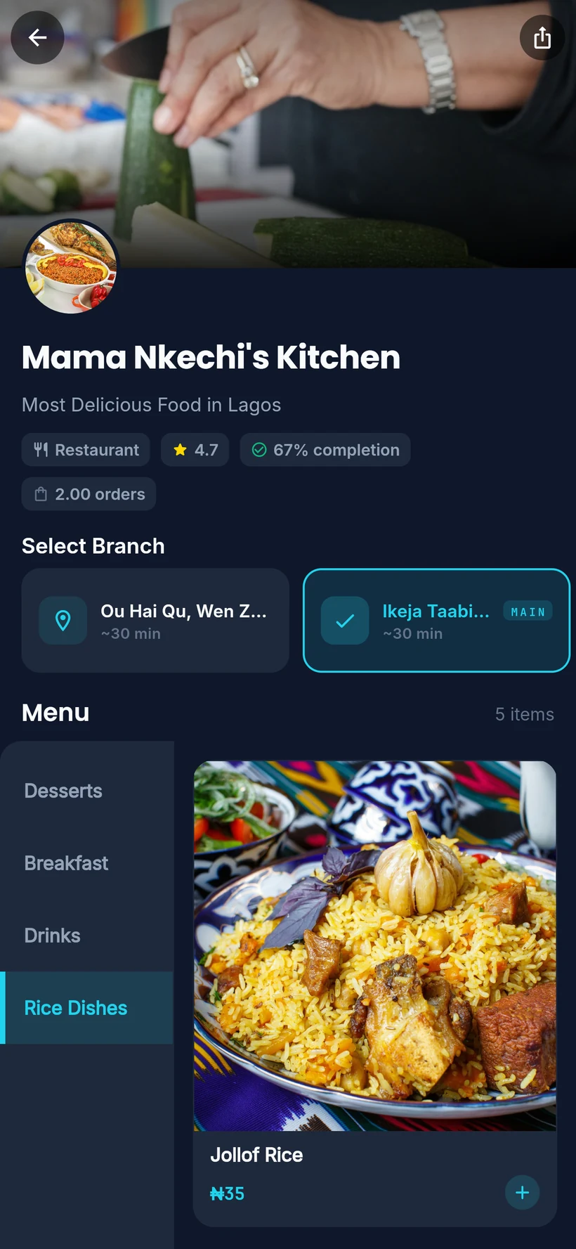 Mama Nkechi's dine-in menu