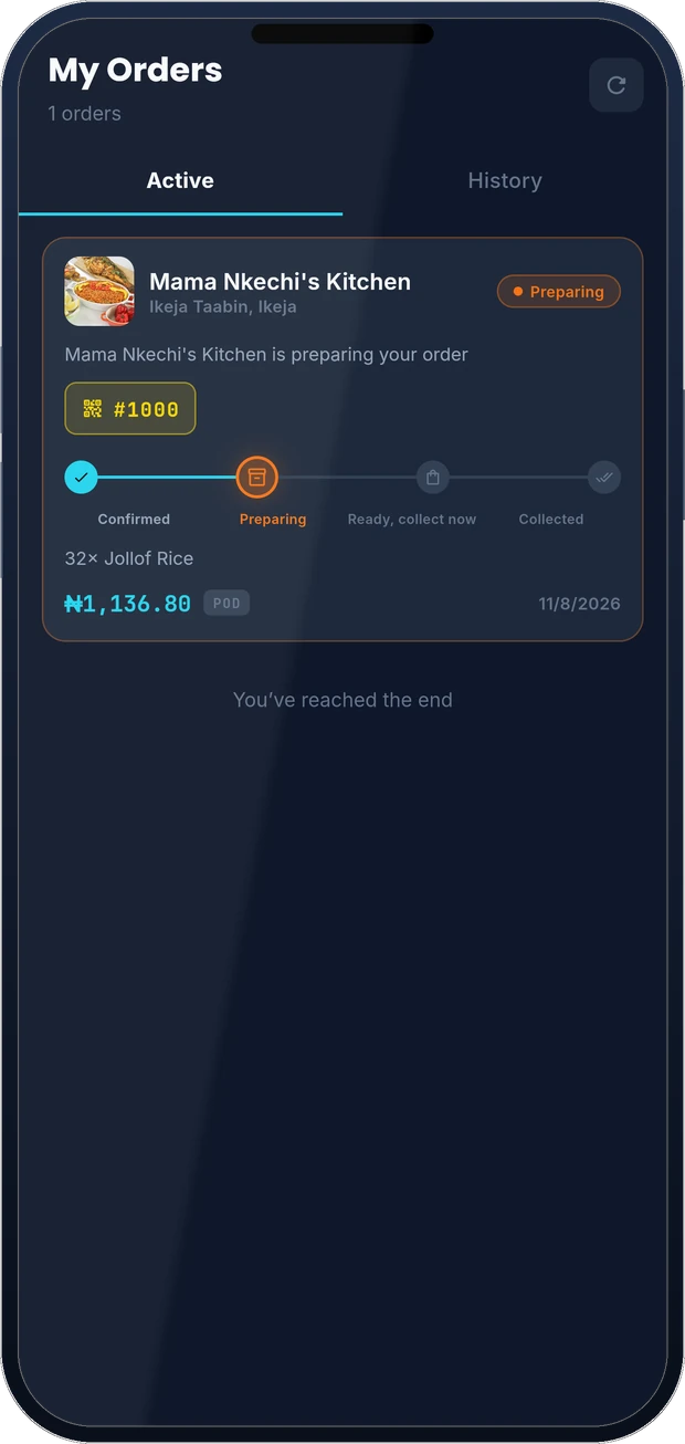 Live orders board with status tracker