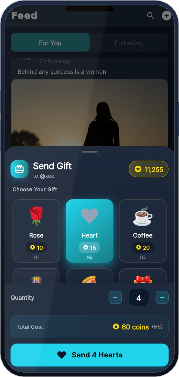 Sending a coin gift on a post